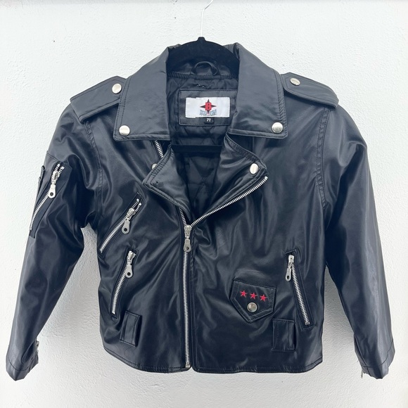 Child’s Size 7 Faux Leather Bike Star USA Eagle Biker Jacket - Picture 2 of 5